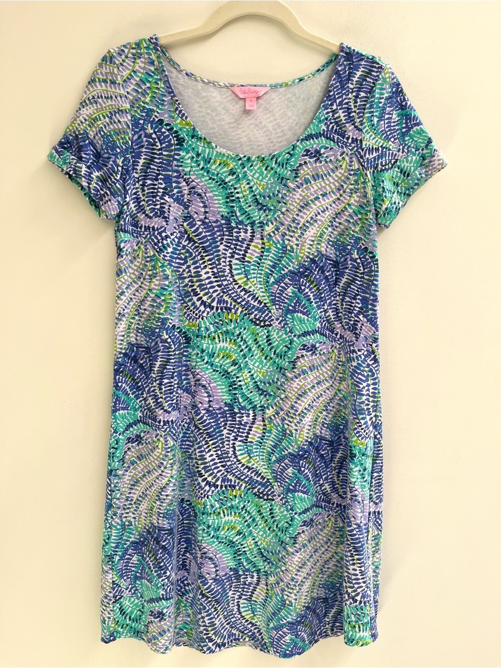 Lilly Pulitzer UPF 50+ Tammy Dress cuffed short sleeves purple fern print small